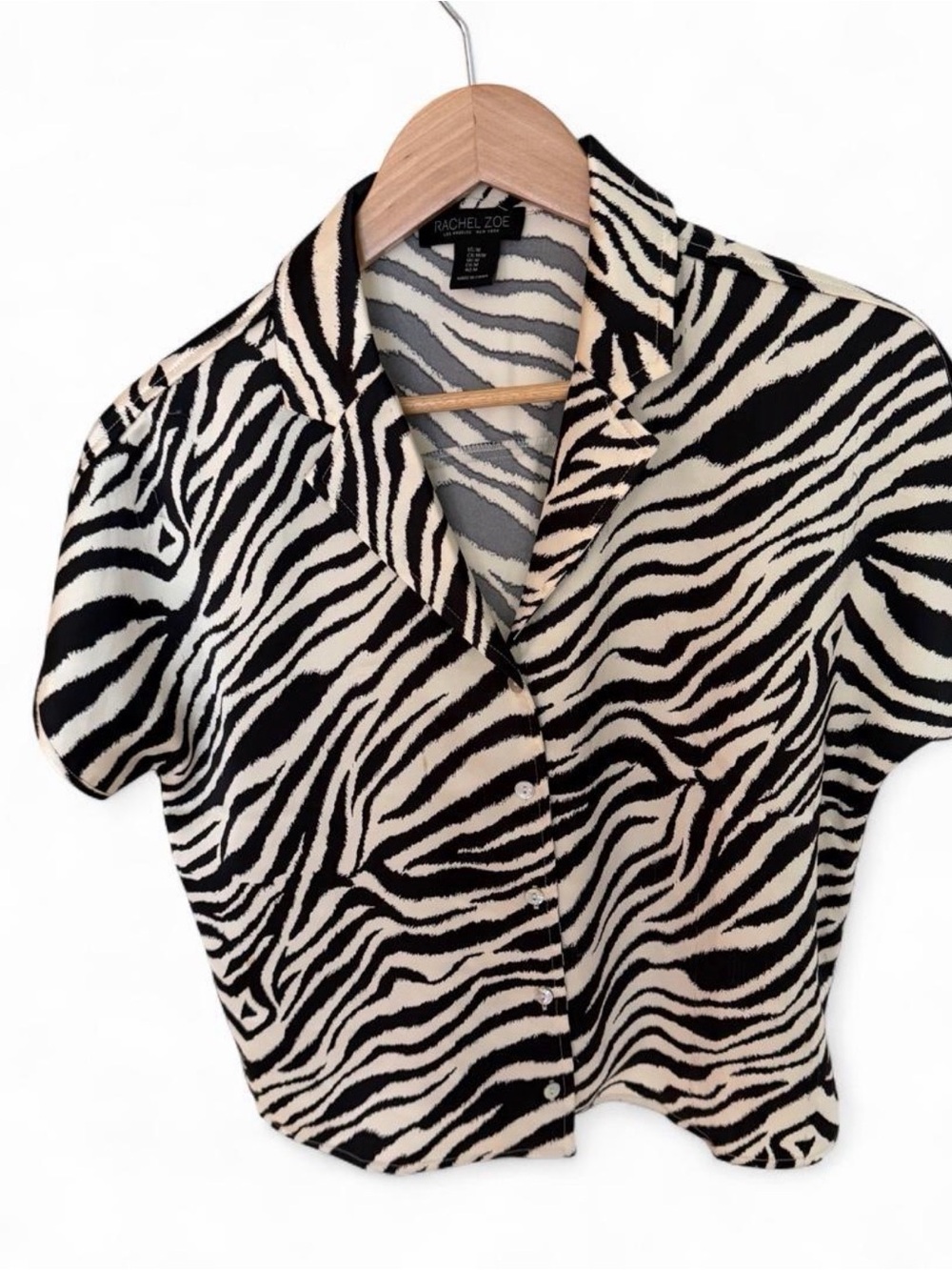 Rachel Zoe Black and Cream Zebra-Print Short Sleeve Button Down